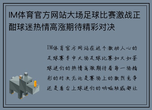 IM体育官方网站大场足球比赛激战正酣球迷热情高涨期待精彩对决